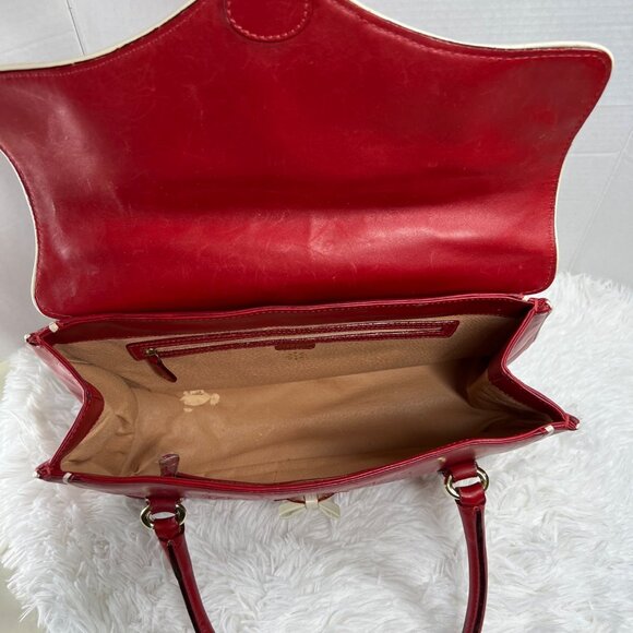 Isaac Mizrahi red handbag with white trimming - Picture 6 of 13